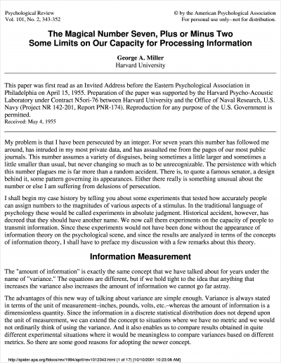 Imagem do post The Magical Number Seven, Plus or Minus Two: Some Limits on Our Capacity for Processing Information